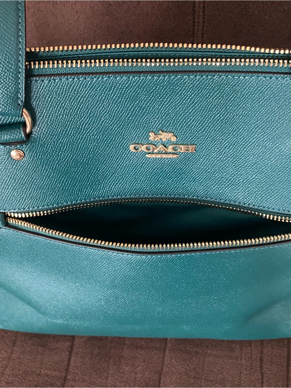 Coach Teal Leather Tote with Gold Hardware - Picture 7 of 8